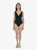 Gaia Twist Front Rib Swimsuit Black front view