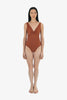 Gaia Twist Front Rib Swimsuit Copper Brown