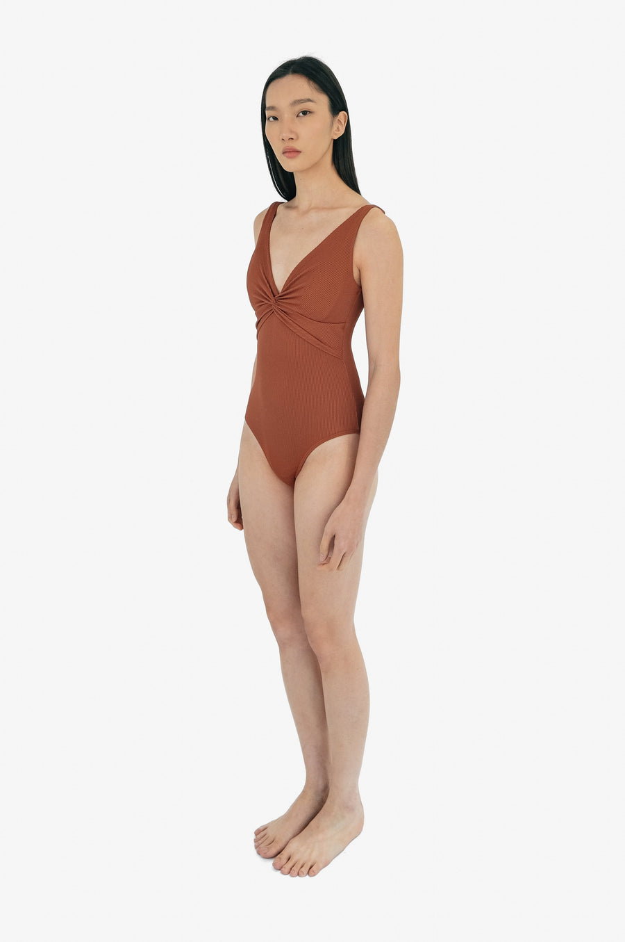 Gaia Twist Front Rib Swimsuit Copper Brown