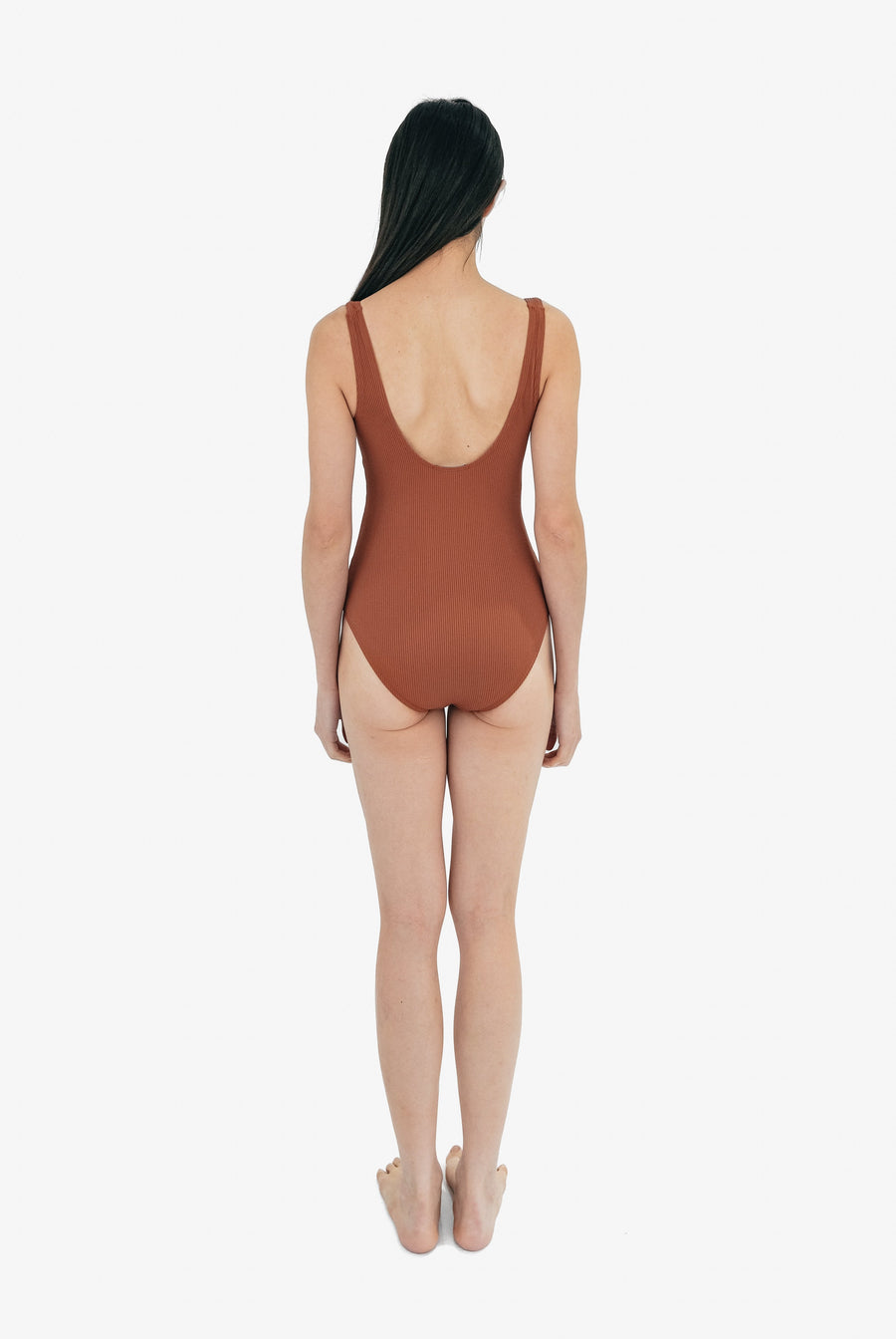 Gaia Twist Front Rib Swimsuit Copper Brown