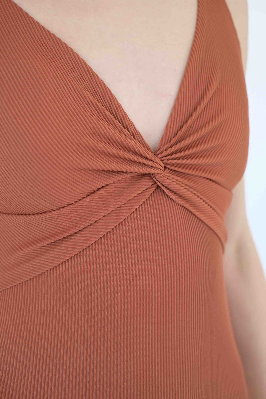 Gaia Twist Front Rib Swimsuit Copper Brown